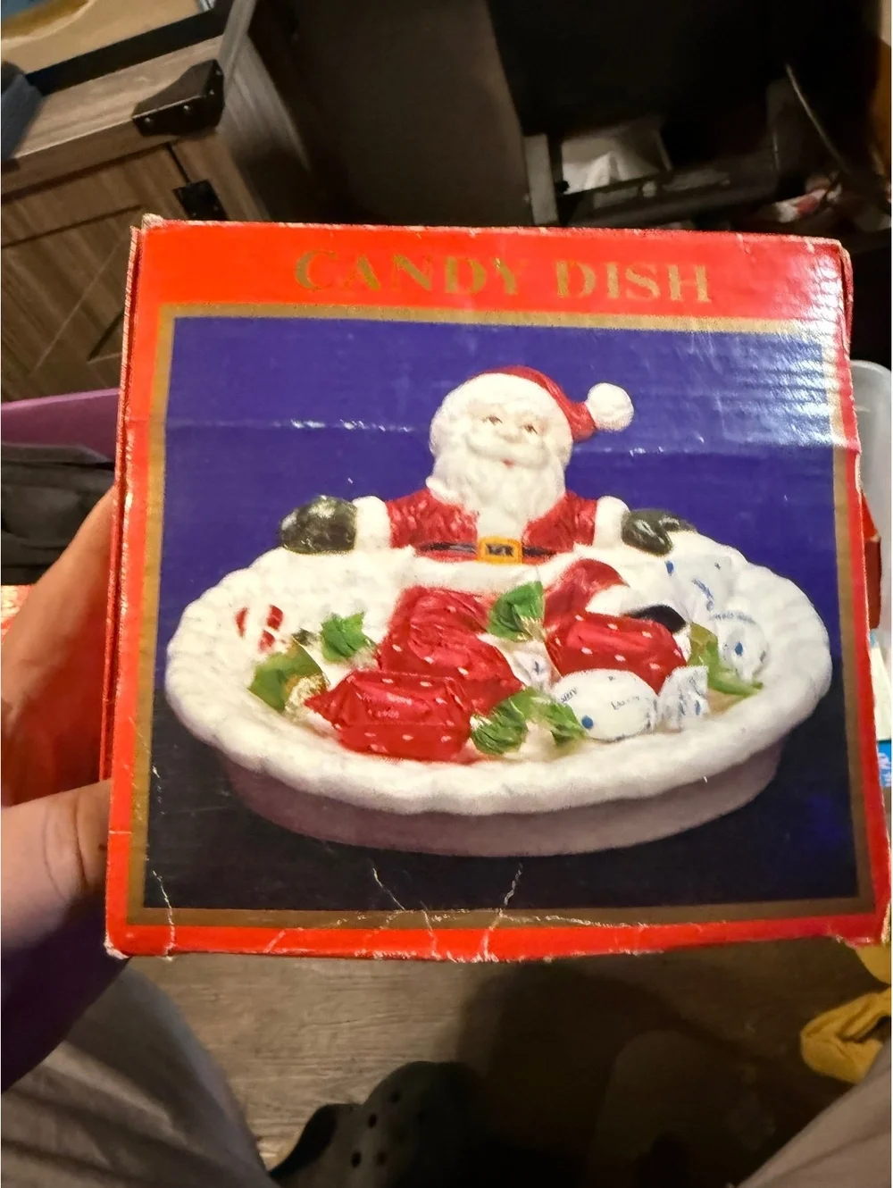 Vintage Santa Claus Ceramic Candy Dish with Original Box